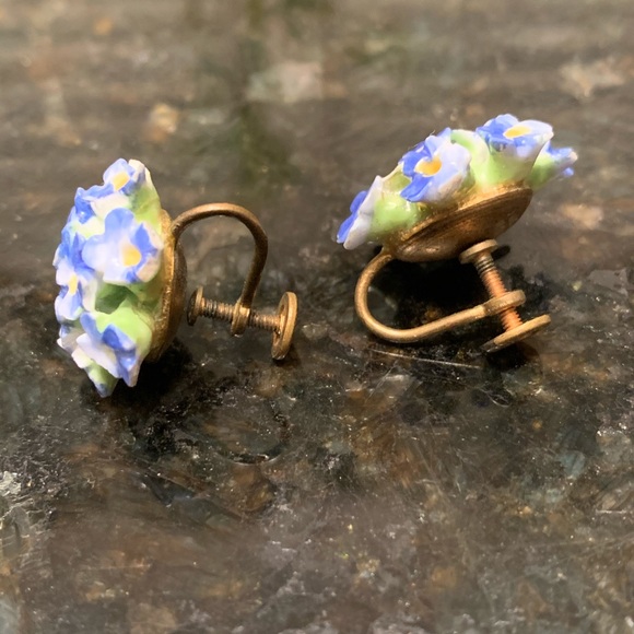 Vintage Porcelain Flower Earrings Denton England - Picture 5 of 5